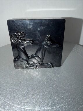 VTG Hickory Bakelite Trinket Box With Stag/Doe Embossed Black 1940’s ?